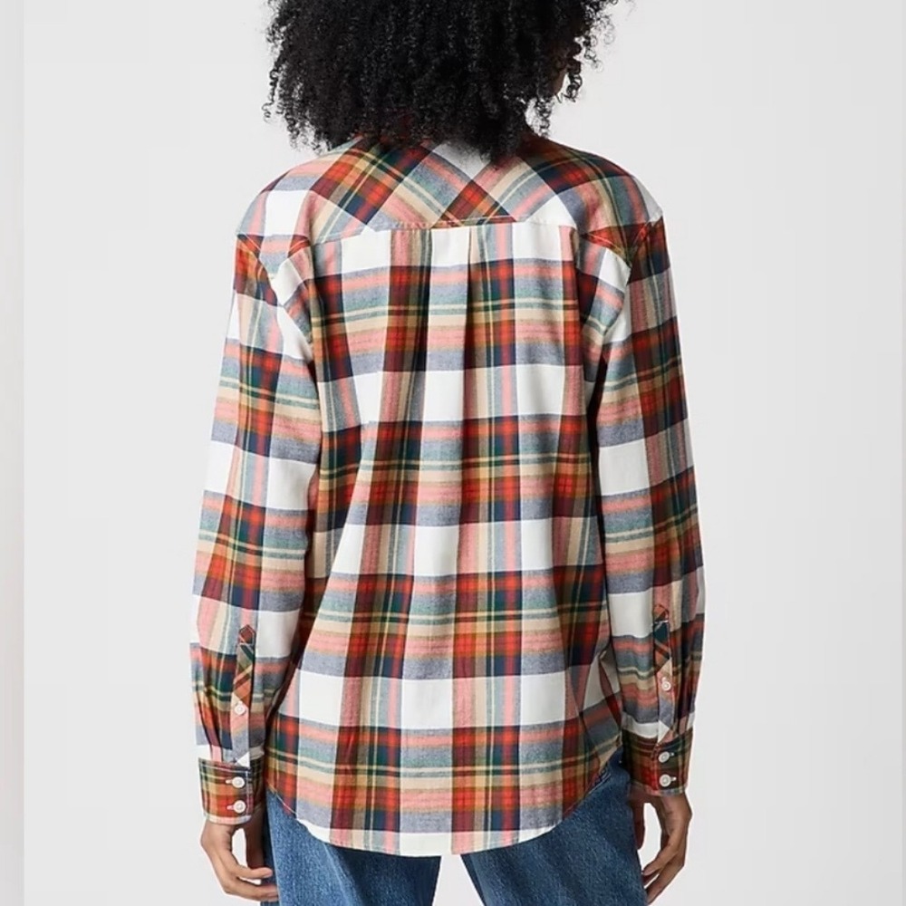 J. Crew Ivory Red Plaid Button Down Shirt Medium - Picture 7 of 9